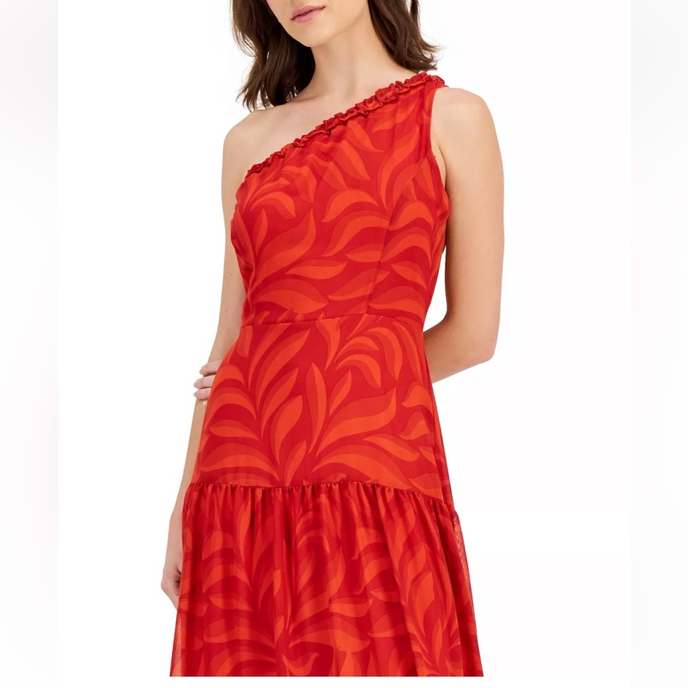 Taylor 
Cherry/ Persimon Color One-Shoulder Tiered
Maxi Dress Size 4